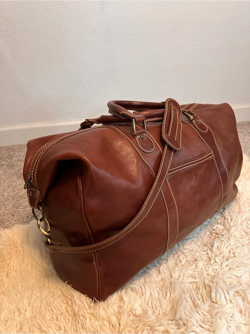 Hand-Made in Italy Dark Brown Genuine Leather Weekender Duffel Bag Large